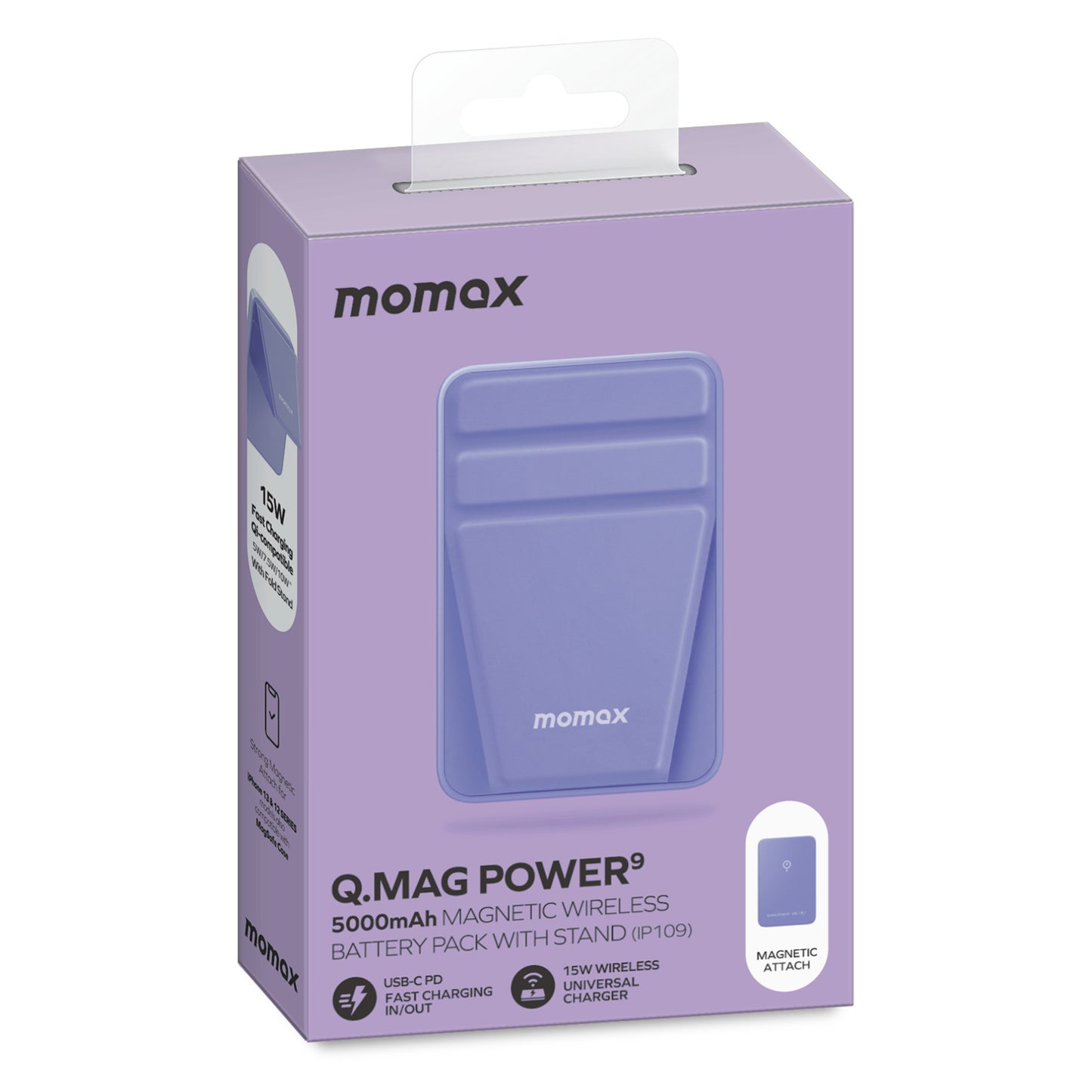 MOMAX Q.MAG Power9 5000mAh External Battery Pack Magnetic Wireless Power Bank USB-C Output Portable Charger with Stand