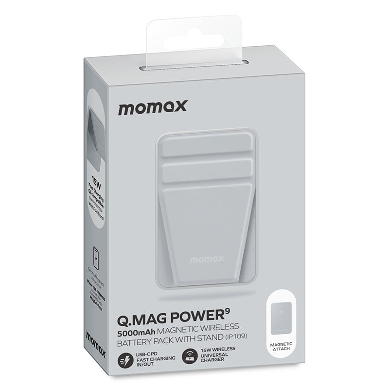 MOMAX Q.MAG Power9 5000mAh External Battery Pack Magnetic Wireless Power Bank USB-C Output Portable Charger with Stand