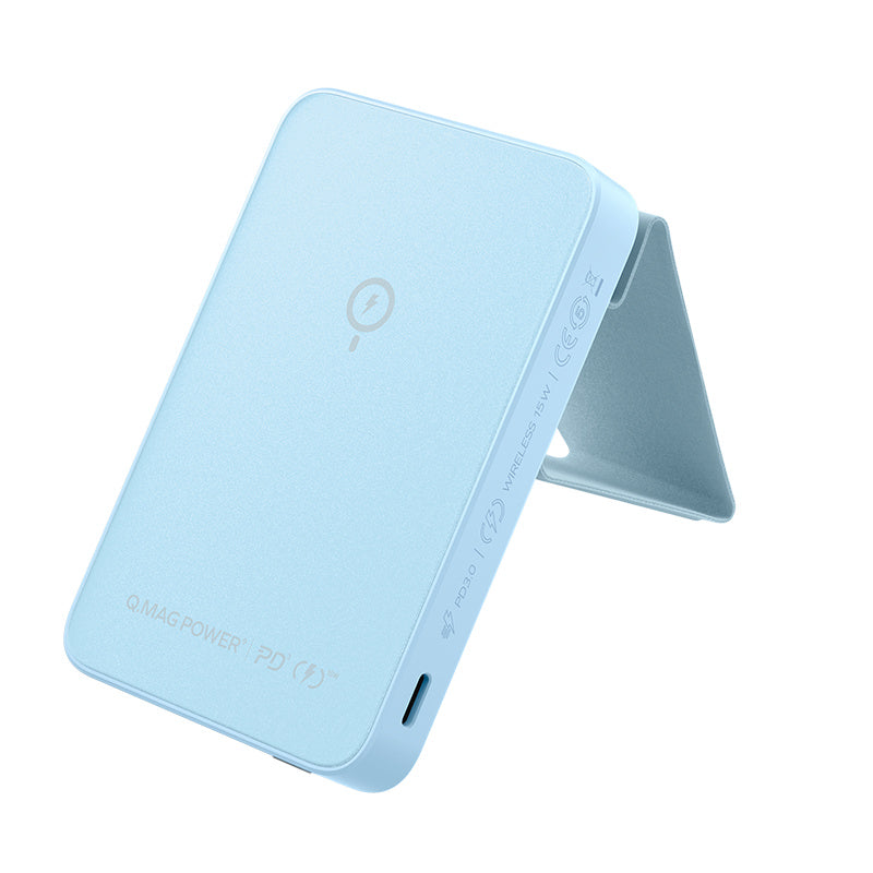 MOMAX Q.MAG Power9 5000mAh External Battery Pack Magnetic Wireless Power Bank USB-C Output Portable Charger with Stand