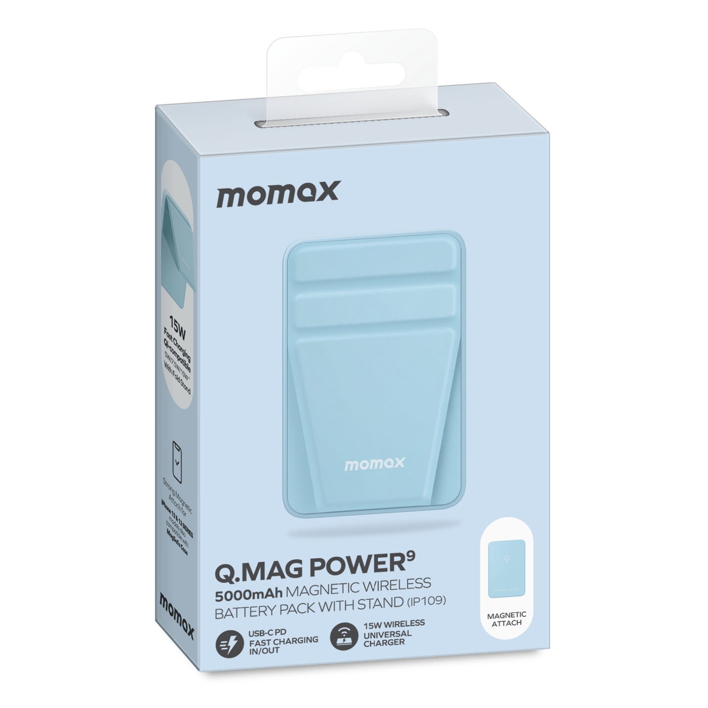 MOMAX Q.MAG Power9 5000mAh External Battery Pack Magnetic Wireless Power Bank USB-C Output Portable Charger with Stand