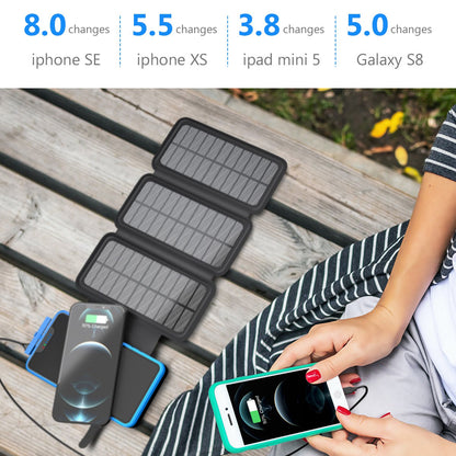 YZ-820W Outdoor Portable Charger Folding 15000mAh Solar Power Bank External Battery Pack with Camping Emergency Light