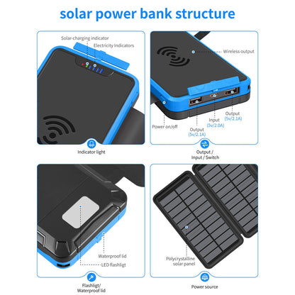 YZ-820W Outdoor Portable Charger Folding 15000mAh Solar Power Bank External Battery Pack with Camping Emergency Light