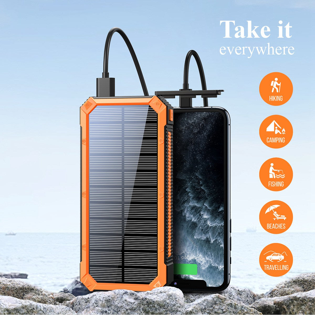 YD-888W Waterproof Solar Power Bank 10000mAh Portable Wireless Charger External Battery Pack with Emergency Light