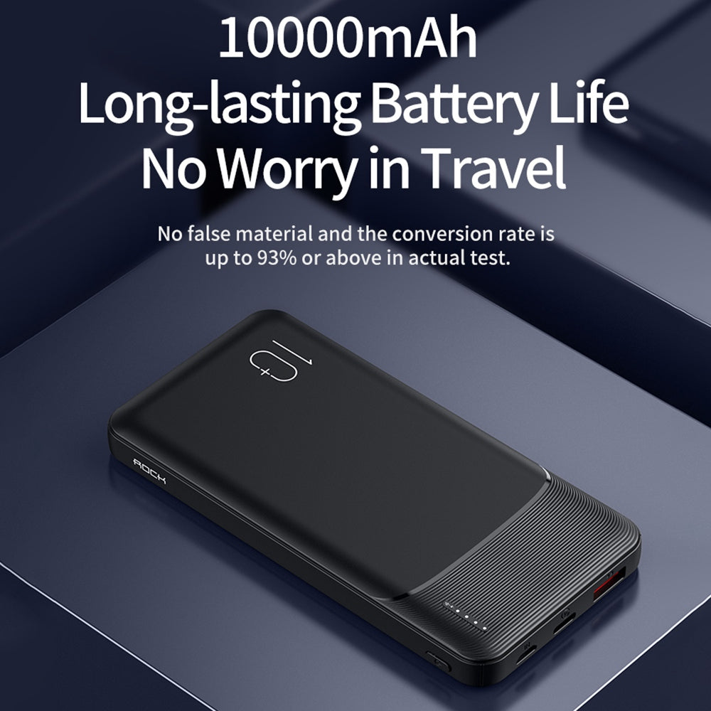 ROCK P100 10000mAh USB+Type-C PD Fast Charging Power Bank Phone Charger External Battery