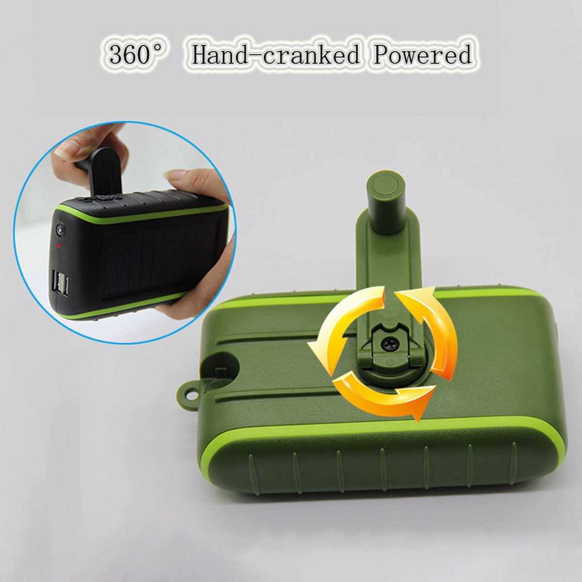 073 Portable Solar Hand Crank 6000mAh Dual USB Power Bank Outdoor Emergency Phone Charger External Battery