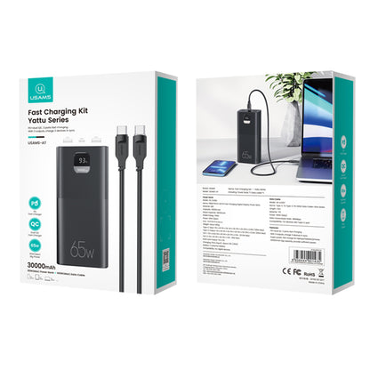 USAMS USAMS-AT Yattu Series Fast Charging Kit 30000mAh Power Bank PD 65W Portable Charger External Battery Pack with PD 100W Type-C to Type-C Cable