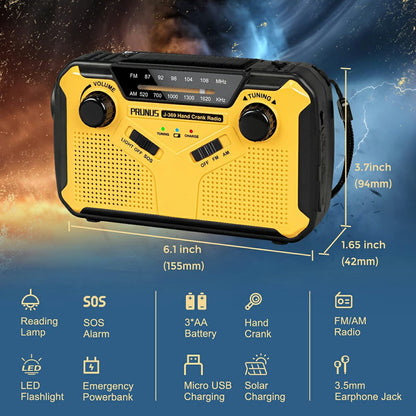 SY-369WB Solar Powered Emergency Radio Power Bank Multifunction AM / FM Radio Portable Charger with LED Flashlight (EU Version)