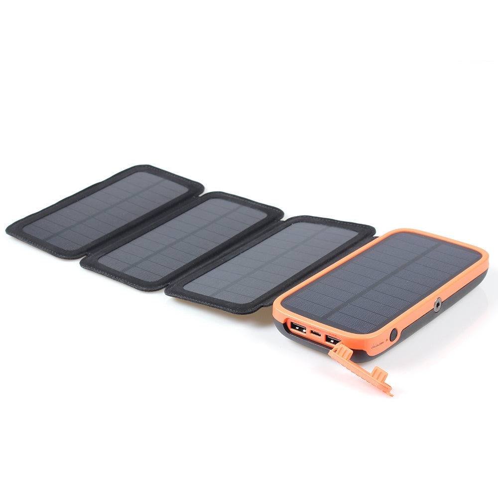 20000mAh Power Bank Folding Solar Phone Charger with 4 Solar Panel Waterproof Portable External Battery Pack with Flashlight