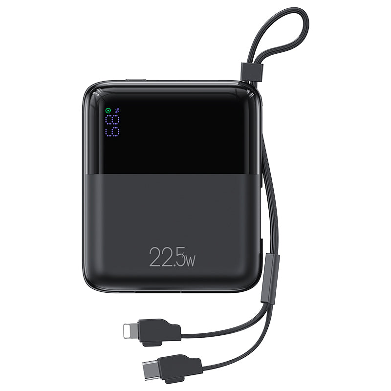 USAMS US-CD186 PB69 PD 20W + QC3.0 Digital Display 10000mAh Mini Power Bank with Type-C and Lightning Cable