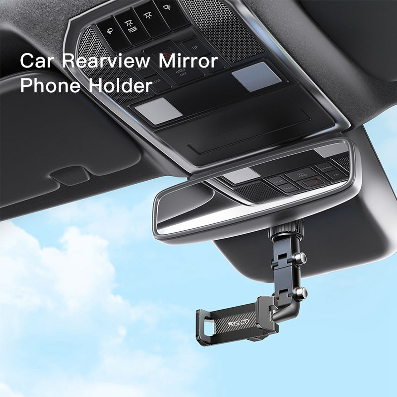 YESIDO C192 Clip-on Rotating Car Rearview Mirror Mount Adjustable Bracket for 4-6.7inch Phone Holder