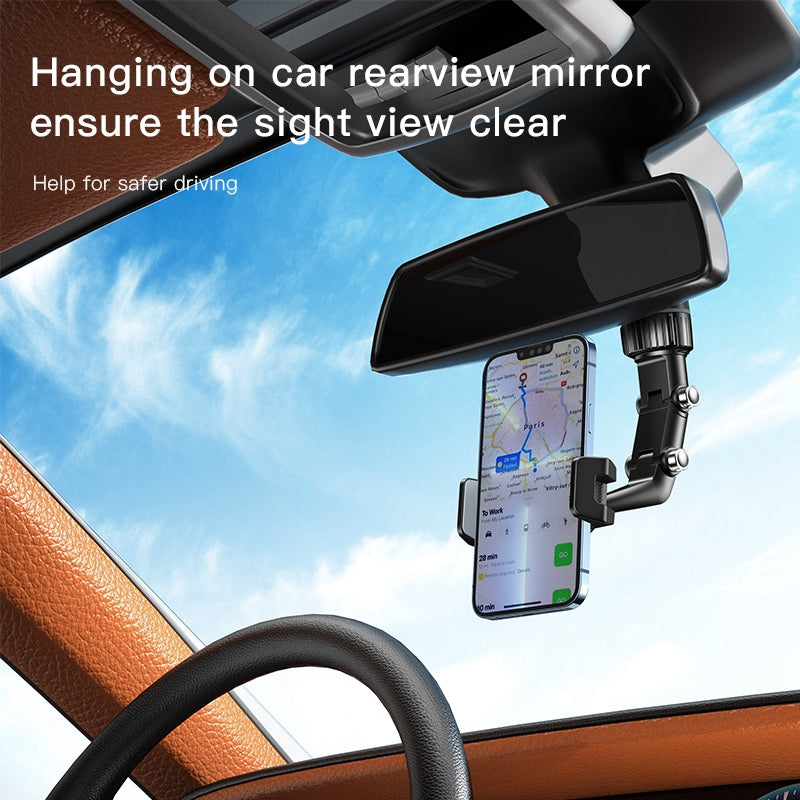 YESIDO C192 Clip-on Rotating Car Rearview Mirror Mount Adjustable Bracket for 4-6.7inch Phone Holder