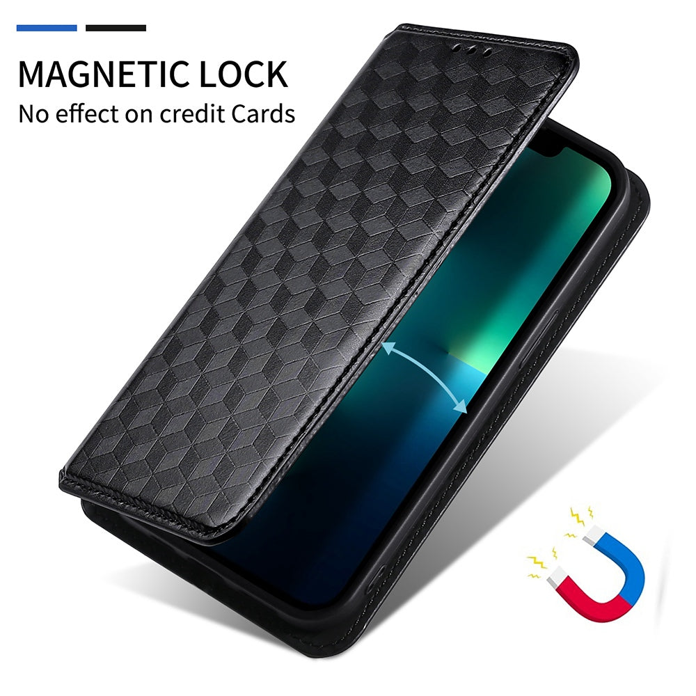 For Alcatel 1B (2022)/TCL 303 Drop-proof Phone Cover Rhombus Pattern Imprinted Flip Leather Wallet Case Stand with Magnetic Closure