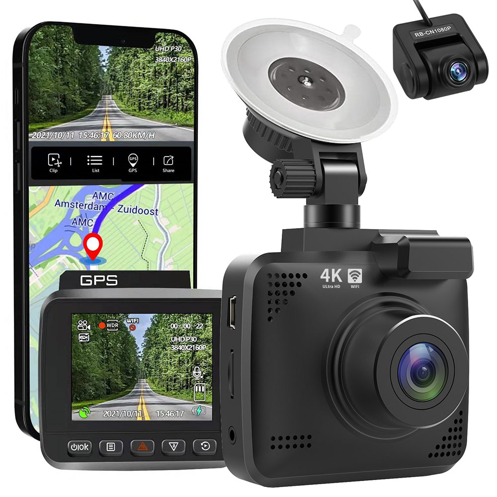 V53 4K Dash Cam Front and Rear Dual Dash Cameras for AZDOME GS63H Recorder Full HD 170&#176; Wide Angle WiFi GPS Backup Camera Supports 128G TF Card