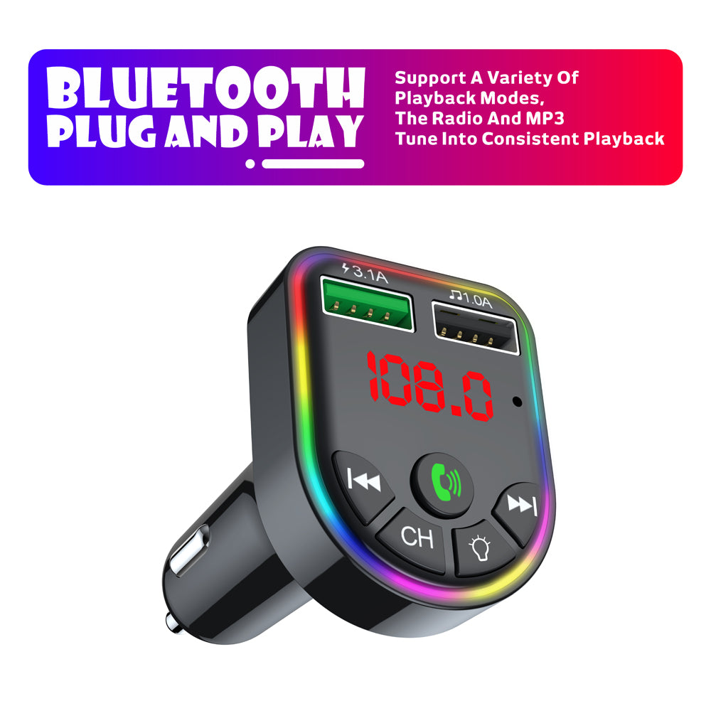 F5 Car Bluetooth 5.0 MP3 Player FM Transmitter Handsfree Audio Receiver Dual USB Fast Charger Support TF Card/U Disk