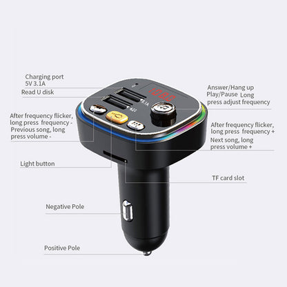 C20 Bluetooth Car MP3 FM Transmitter Hands-free Call U-Disk HiFi Music Player Dual USB Charger