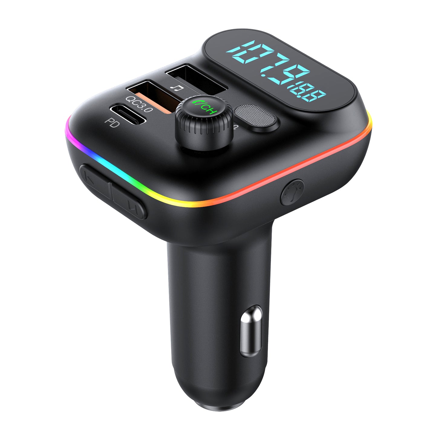 T70 Bluetooth 5.0 FM Transmitter USB PD 18W QC3.0 Fast Charging Adapter Music Player with Hands-free Calling for Car