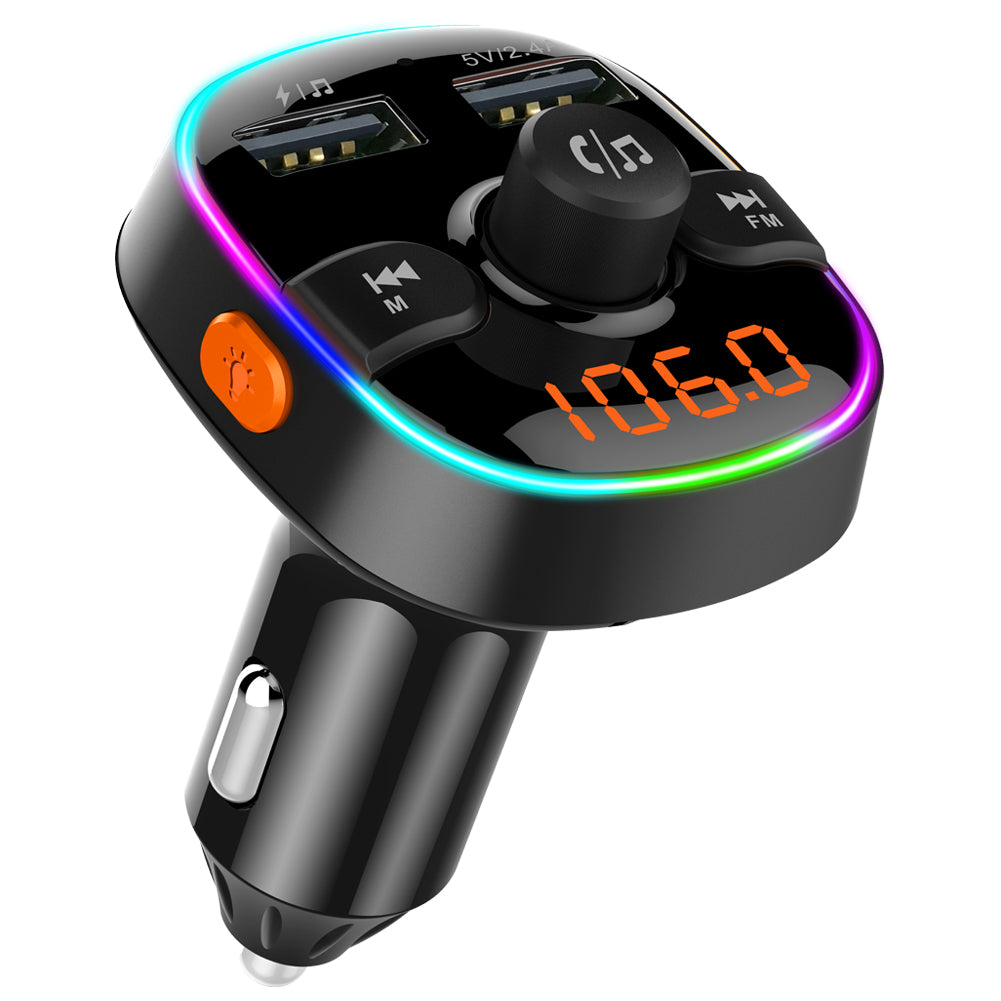 BC52L Car Bluetooth 5.0 FM Transmitter MP3 Audio Music Adapter Support TF Card/U-disk Dual USB Port Car Charger for Smartphone