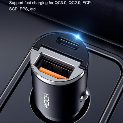 ROCK H15 Dual-Port Car Charger USB+Type C PD 30W Fast Charging Universal Phone Charger Station Cell Phone Automobile Charger