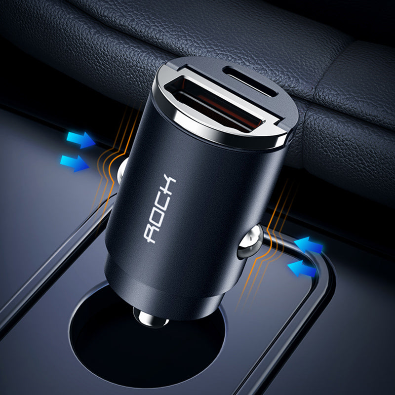 ROCK H15 Dual-Port Car Charger USB+Type C PD 30W Fast Charging Universal Phone Charger Station Cell Phone Automobile Charger