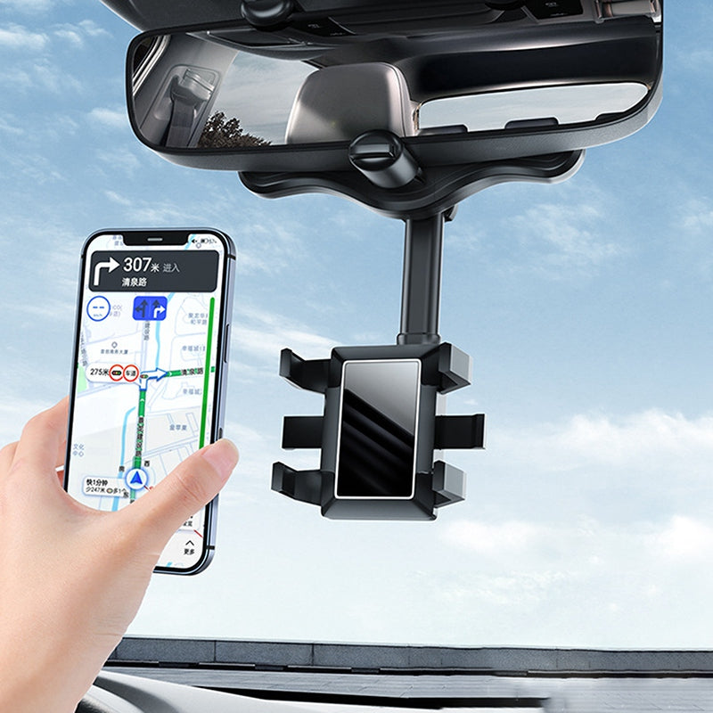 Car Rearview Mirror Phone Holder GPS Rotating Adjustable Telescopic Car Phone Bracket Mount