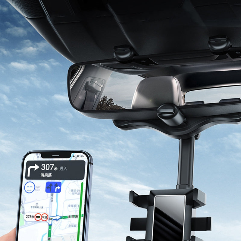 Car Rearview Mirror Phone Holder GPS Rotating Adjustable Telescopic Car Phone Bracket Mount