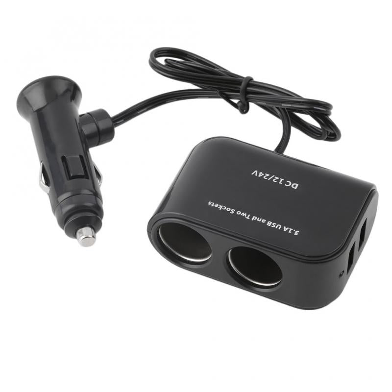 WF-102 PDA Power Supply Cigarette Lighter Adapter 12V/24V 2 Sockets Cigarette Lighter Splitter with 2 USB Ports for Car