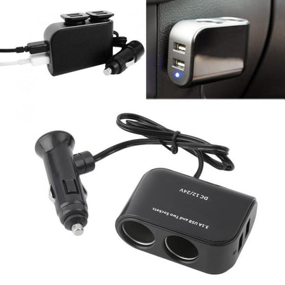 WF-102 PDA Power Supply Cigarette Lighter Adapter 12V/24V 2 Sockets Cigarette Lighter Splitter with 2 USB Ports for Car