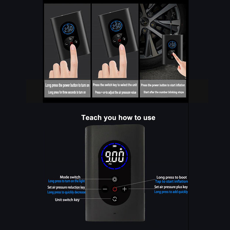 M8 Small Portable Multi-functional Smart Wireless Inflator Car Bicycle Tire Electric Car Pump Motorcycle Inflatable Pump