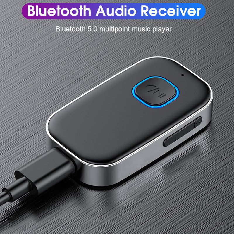 J22 Wireless Car Bluetooth Adapter Built-in Microphone Hands-free Call Audio Receiver with 3.5mm AUX Port