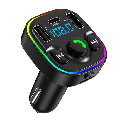 G47 Bluetooth Hands-free Call Car MP3 Player Type-C + Dual USB Ports Phone Charger FM Transmitter with LED Light