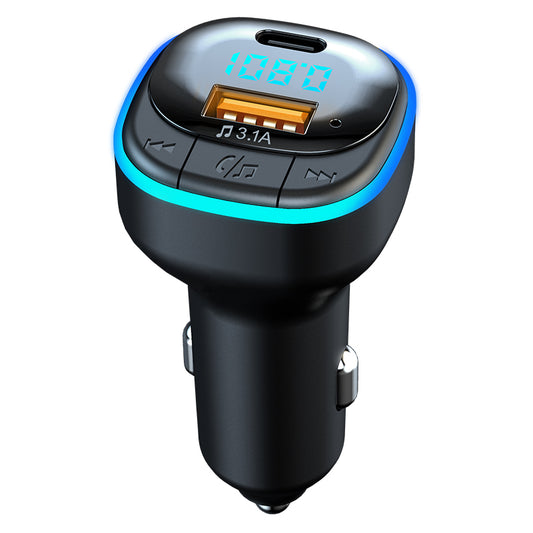 C33 LED Colorful Light Car Bluetooth FM Transmitter Digital Display Adapter Support Hands-free Calling Type-C+USB Phone Charger MP3 Player