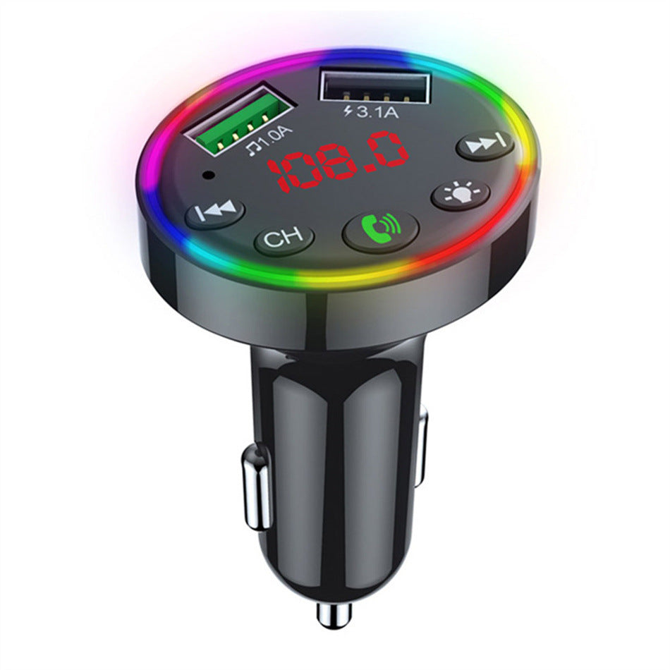 F9 Car FM Radio Bluetooth Transmitter Colorful LED Light Hands-free Call MP3 Player with Dual USB Charger Port, Support U-disk / TF Card Playing Music