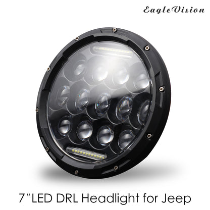 EAGLEVISION C0045 7inch 13-LED Waterproof DRL Light High Low Beam Car Truck Round Headlight for Jeep Wrangler