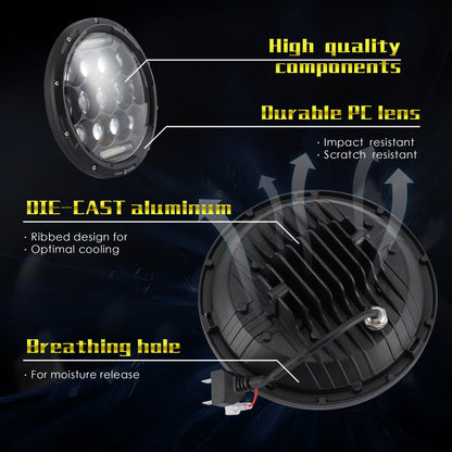 EAGLEVISION C0045 7inch 13-LED Waterproof DRL Light High Low Beam Car Truck Round Headlight for Jeep Wrangler