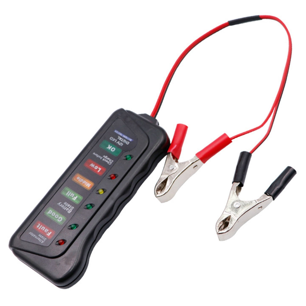 12V E-bike Vehicle Battery Tester with 6 LED Lights Portable Battery Detector for Cars Motorcycles