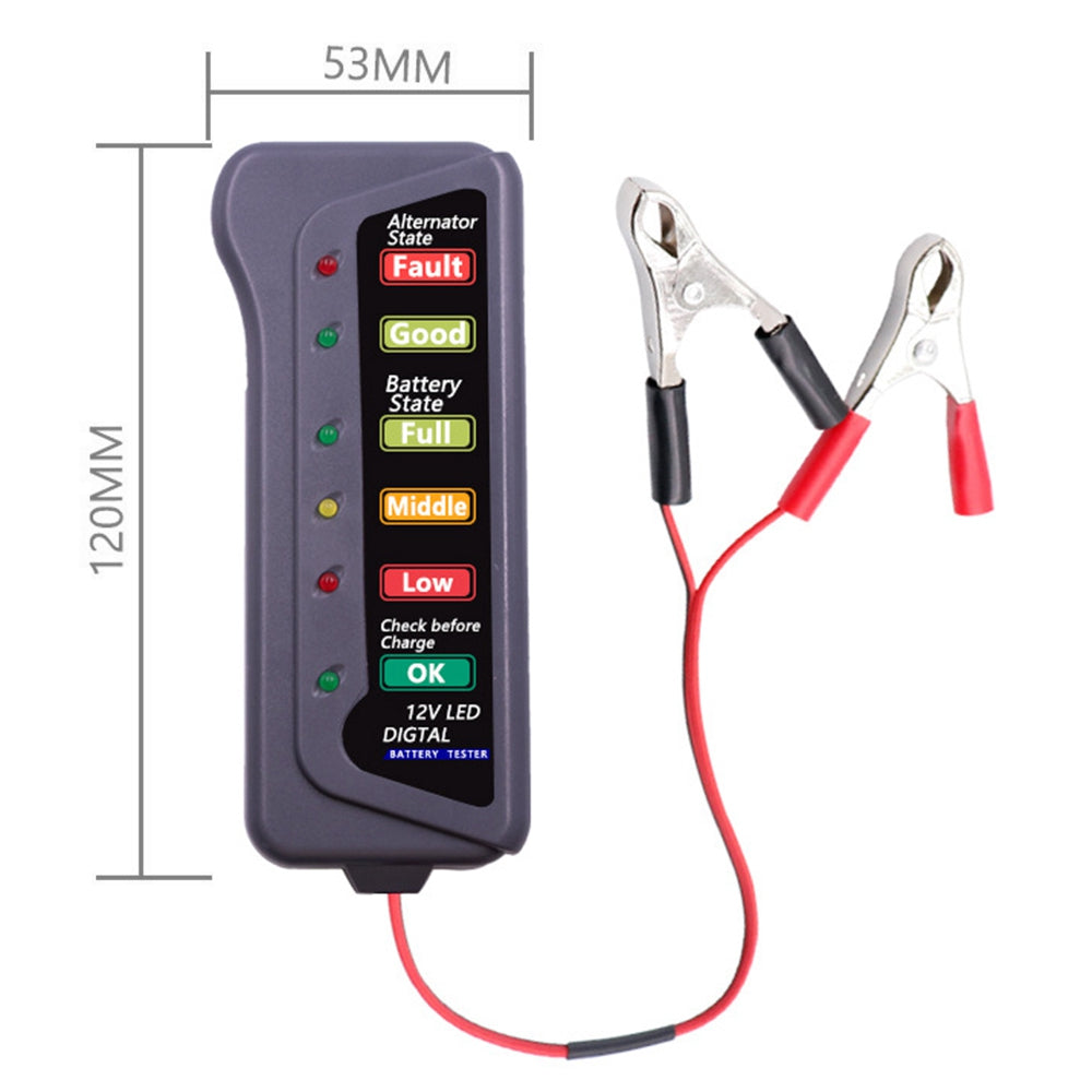 12V E-bike Vehicle Battery Tester with 6 LED Lights Portable Battery Detector for Cars Motorcycles