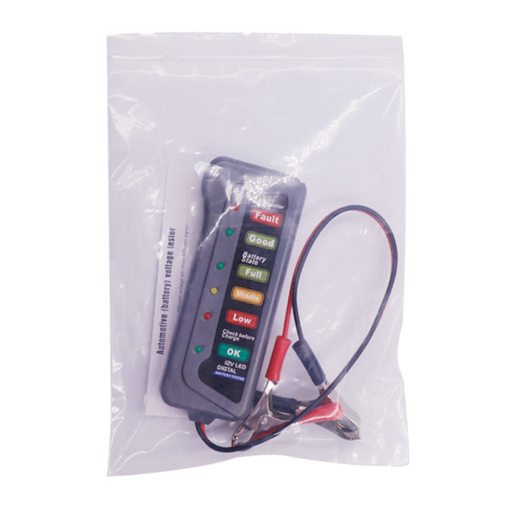 12V E-bike Vehicle Battery Tester with 6 LED Lights Portable Battery Detector for Cars Motorcycles