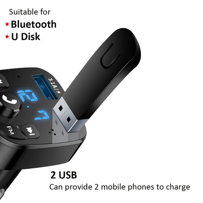 Car Bluetooth 5.0 FM Transmitter Receiver Bluetooth Audio Player Car Kit with Dual USB Ports for U Disk/Phone Charger