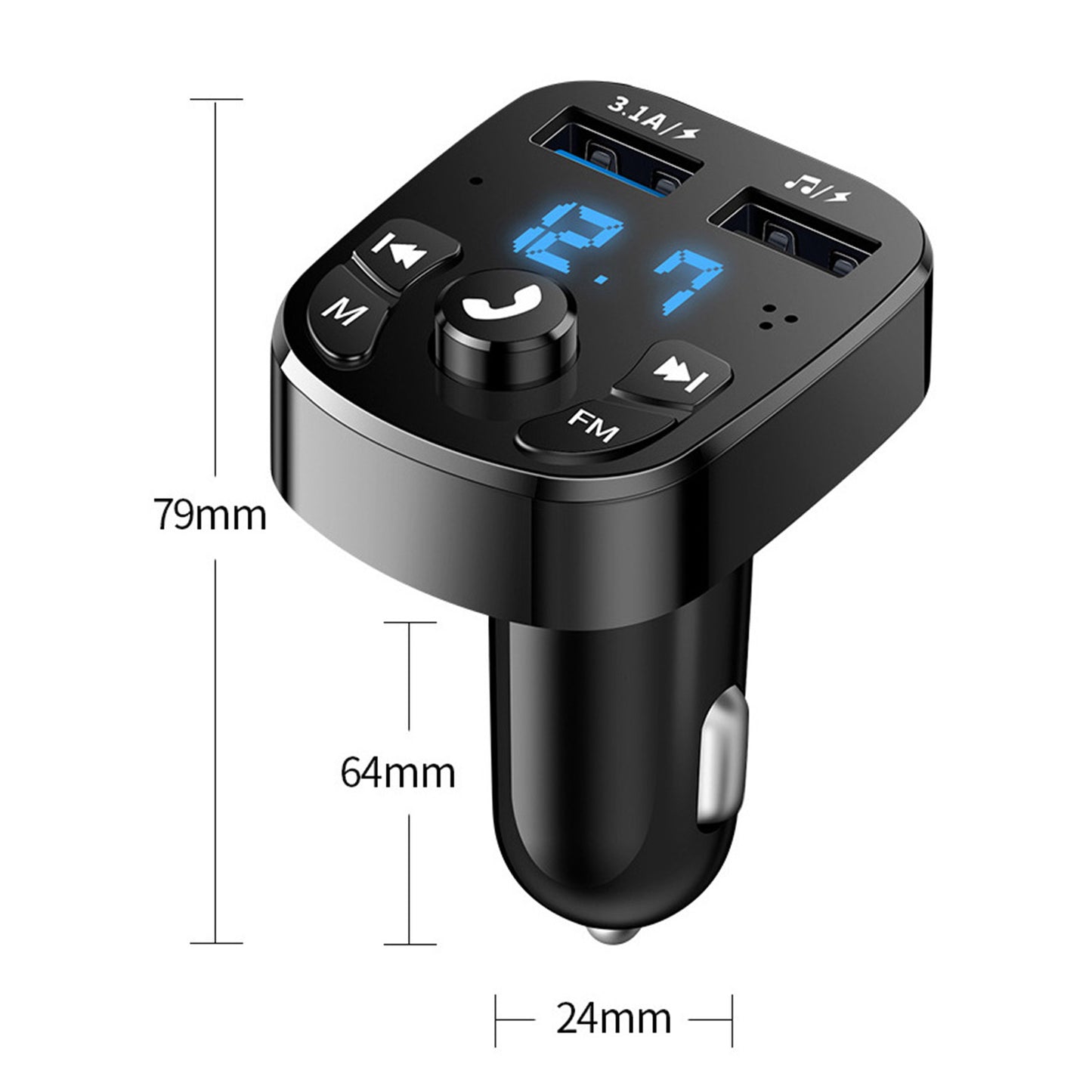 Car Bluetooth 5.0 FM Transmitter Receiver Bluetooth Audio Player Car Kit with Dual USB Ports for U Disk/Phone Charger