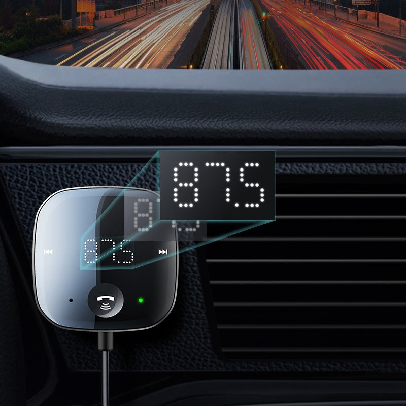 LOHEE S-25 Digital Display Car Bluetooth 5.0 Receiver MP3 Music Player FM Transmitter with USB Spring Cable