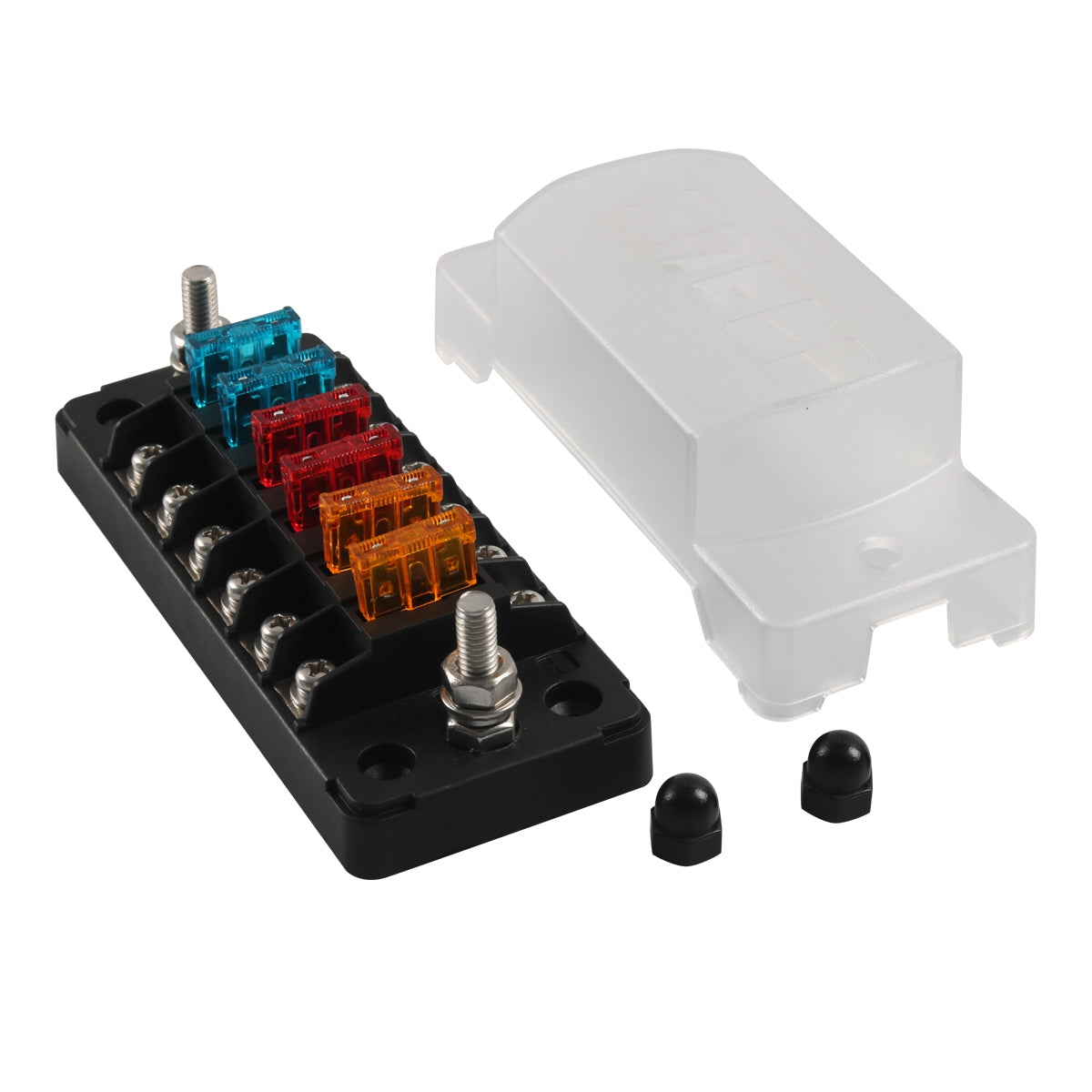 A5626 6-Way ATC Fuse Box Flame Resistant Cover Bolt Connect Terminals Stick Label (without Negative Pole)