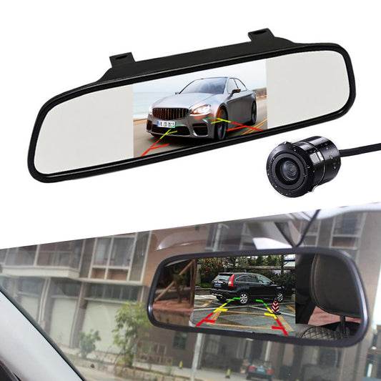 RH-503 5.0 inch Mirror Dash Cam with Round Camera / Video Cable Waterproof Rear View Mirror Camera for Car