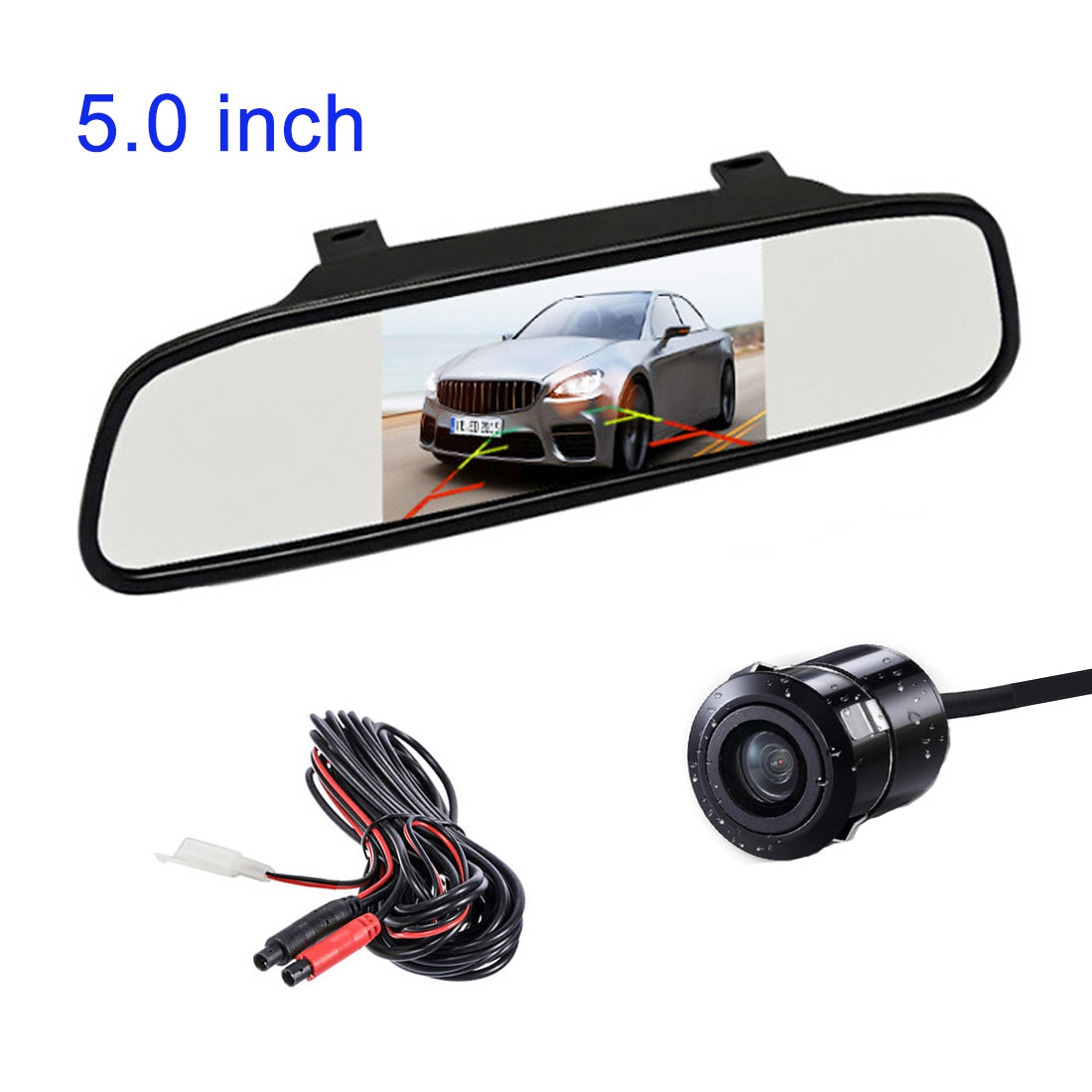 RH-503 5.0 inch Mirror Dash Cam with Round Camera / Video Cable Waterproof Rear View Mirror Camera for Car