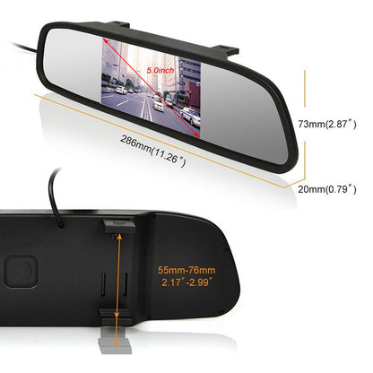 RH-503 5.0 inch Mirror Dash Cam with Round Camera / Video Cable Waterproof Rear View Mirror Camera for Car