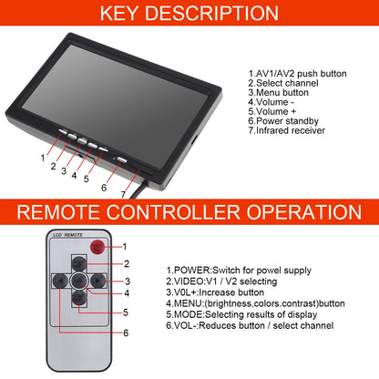 RH-701A 7" LCD Video Display Screen Monitor with Rear View Backup Car Camera Parking and Reverse System Kit for Vehicles