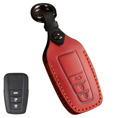 B038 Crazy Horse Cowhide Leather Sleeve 3-Button Car Key Remote Cover Protector Case for Toyota Corolla RAV4 Camry