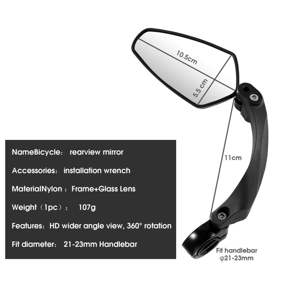 WEST BIKING 1Pc YP0720033 Electric Bike Rearview Mirror HD Adjustable Angle for Bicycle Handlebar