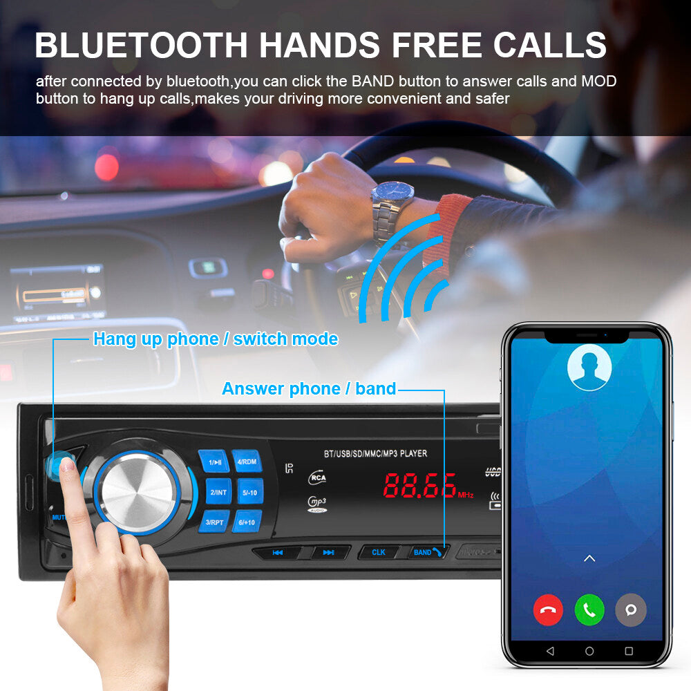 1 Din Bluetooth Stereo In-dash Car Audio FM Radio MP3 Player Support TF USB AUX