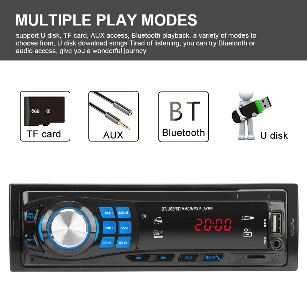 1 Din Bluetooth Stereo In-dash Car Audio FM Radio MP3 Player Support TF USB AUX