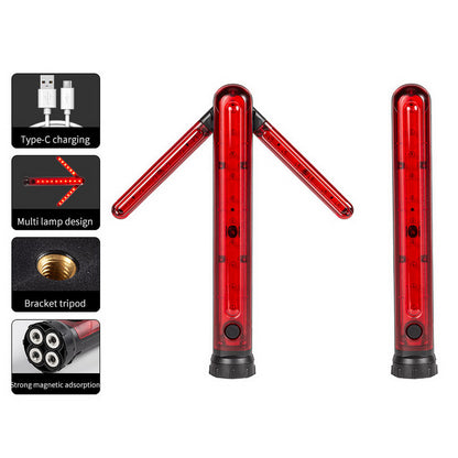 JT01 Arrow Shaped LED Light Waterproof Emergency Safety Warning Lamp Vehicle Magnetic Design USB Rechargeable Red Light Strobe Light Bar with Bottom Hanging Hook